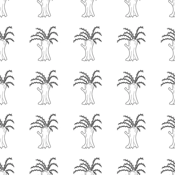 Handgezeichnete Weidenbäume Nahtloses Vektormuster Schwarz Weiß Linienkunst — Stockvektor