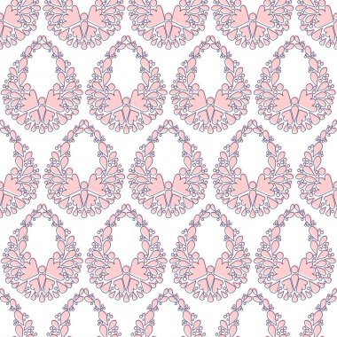 Damask ilham, modern şekiller dekoratif vektör tekrar desen. Üç renk deseni, monokromatik desen arka plan.