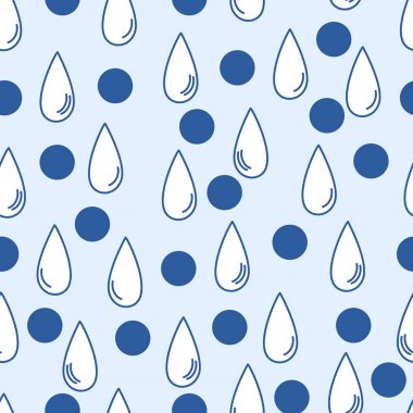 El çekilen yağmur, dikişsiz vektör tekrar deseni. Mavinin iki tonunda monokromatik desen karosu. 