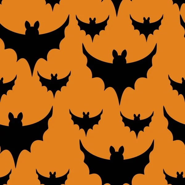 Black Bats Orange Background Seamless Halloveen Vector Pattern — Stock Vector