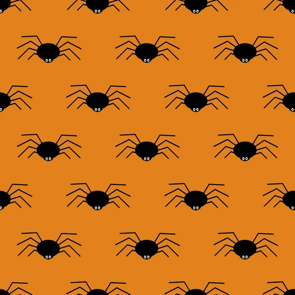 Silhouette Araignée Noire Sur Fond Orange Motif Vectoriel Halloween Sans — Image vectorielle