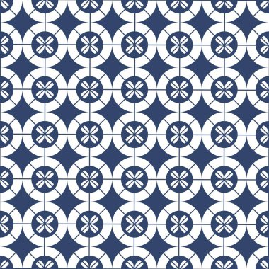 Mavi ve beyaz art deco vektör dikişsiz desen. Monokromatik arka plan üzerinde geometrik şekil çok renkli elemanlar. 