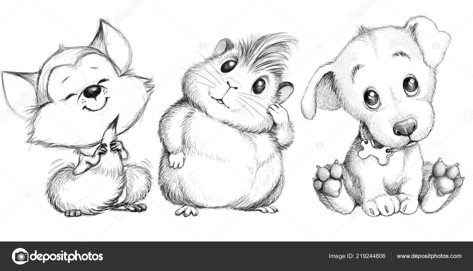 Sketch Cute Little Animals Black White Graphics Illustration Drawing Stock  Photo by ©Ellagrin 219244806