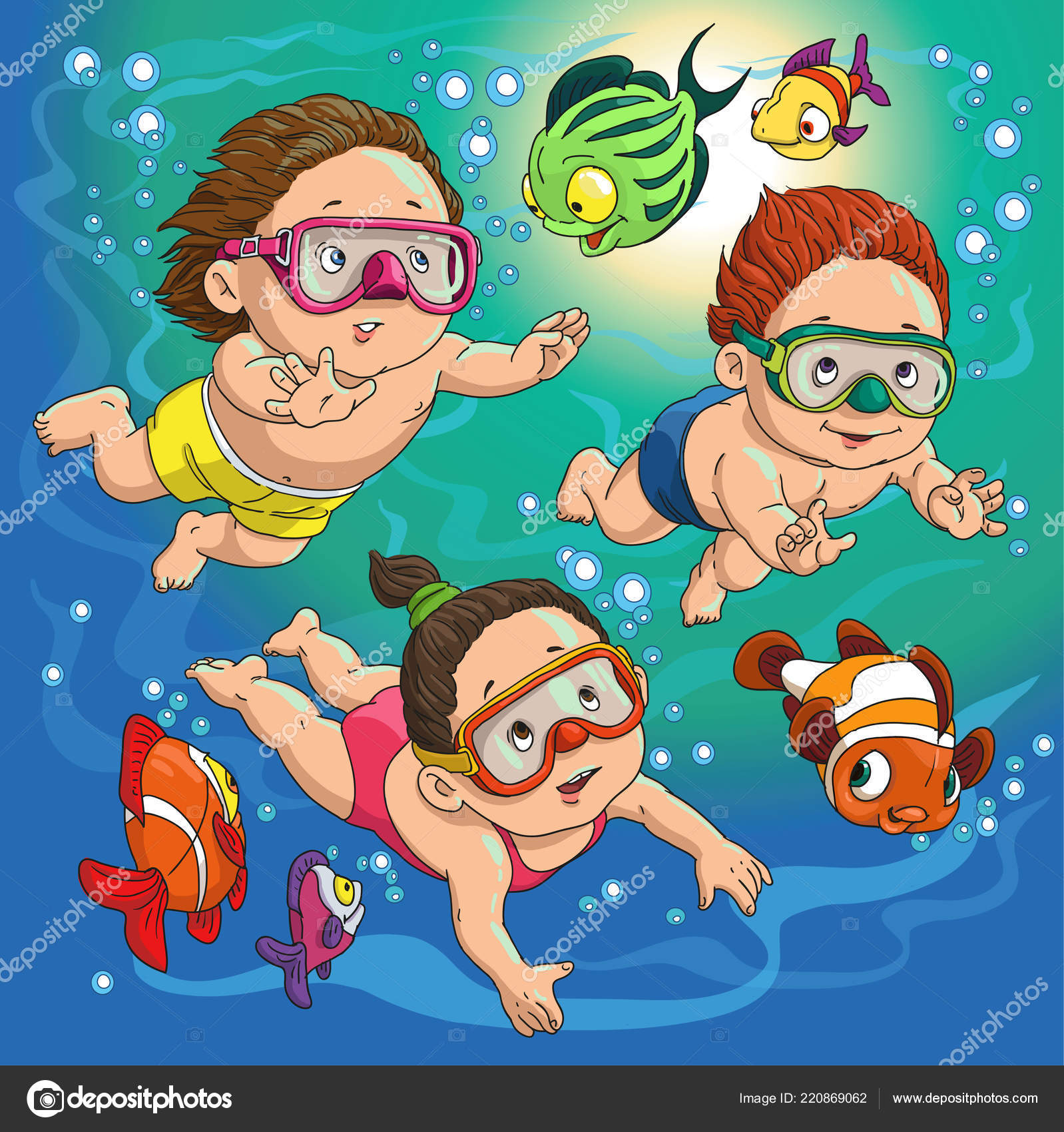 Funny cartoon children swim Stock Vector by ©Ellagrin #220869062