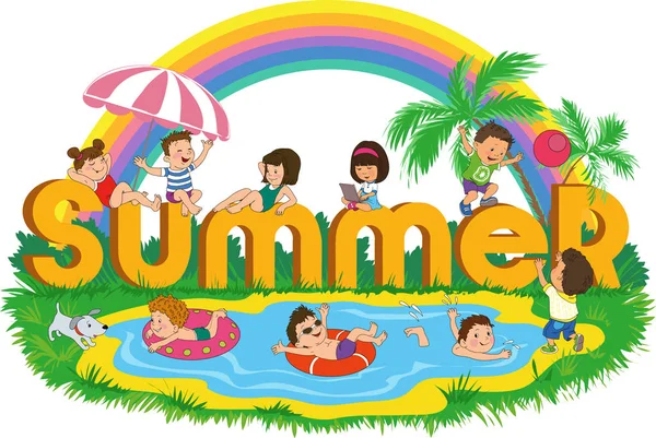 Το καλοκαίρι τα παιδιά διάνυσμα — Διανυσματικό Αρχείο
