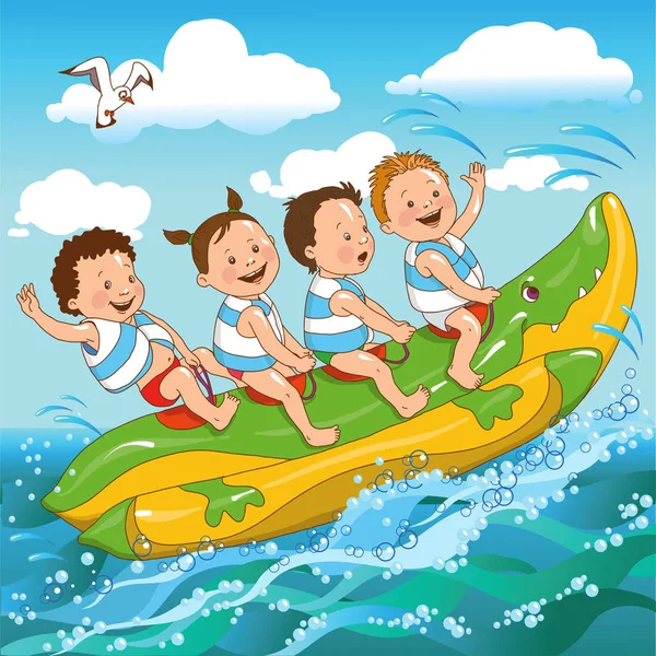 Niños y el mar — Vector de stock