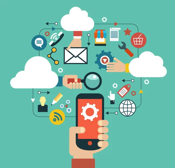 Mobilne przetwarzanie w chmurze — Wektor stockowy