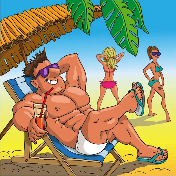 Hombre en la playa — Vector de stock