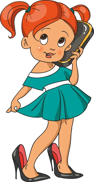 Little girl with a telephone — Stock Vector