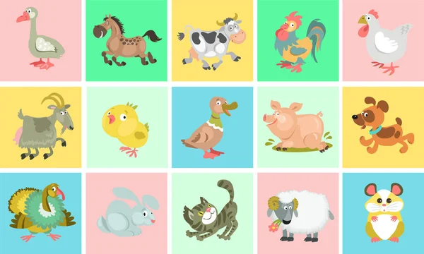 Illustrazione Vettoriale Collezione Simpatici Animali Dei Cartoni Animati Disegnato Mano — Vettoriale Stock