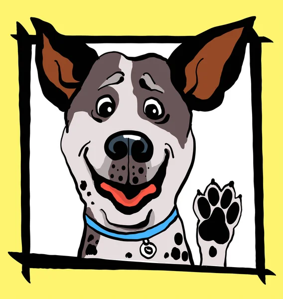 Ilustración Vectorial Boceto Retrato Divertido Perro Marco Sobre Fondo Amarillo — Vector de stock