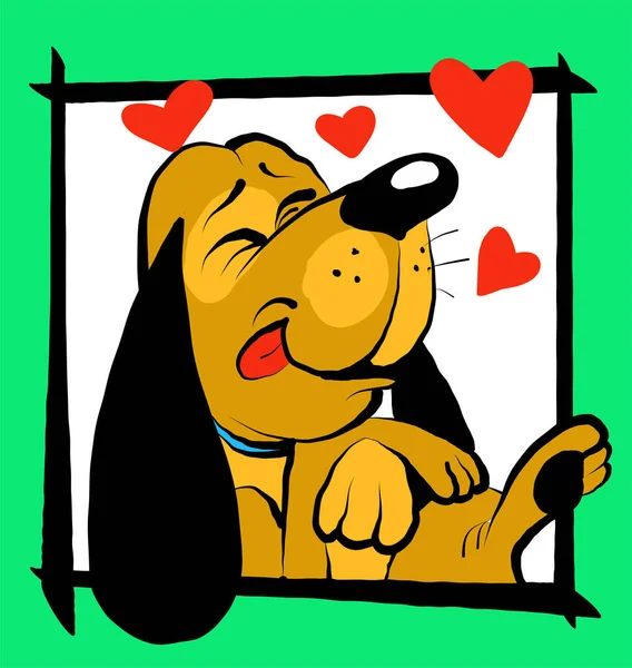 Vector Illustration Sketch Funny Portrait Dog Frame Green Background Print — Stock Vector