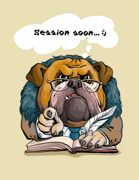 Ilustración Vectorial Divertida Caricatura Retrato Parodia Severo Profesor Universitario Bulldog — Archivo Imágenes Vectoriales