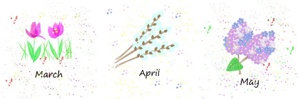 水彩で描かれた春カレンダー — ストックベクタ