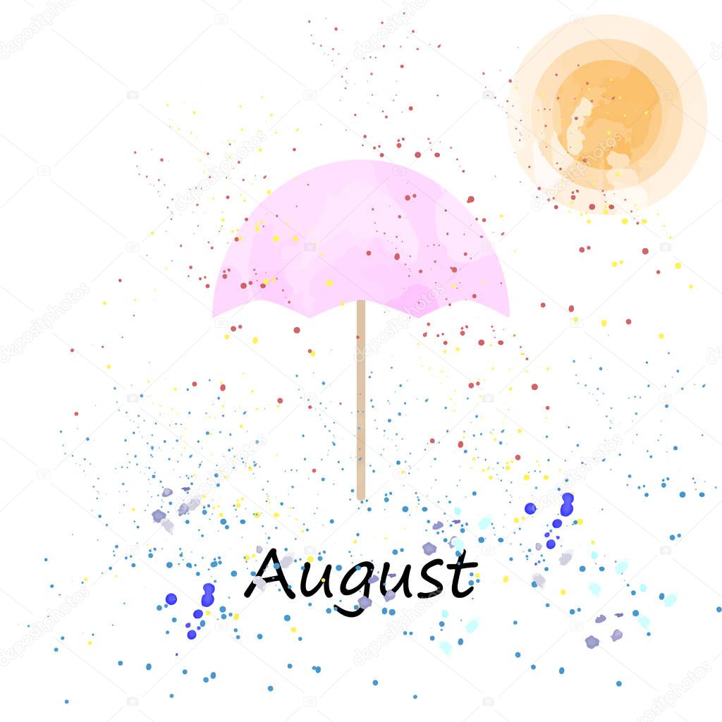 pink beach umbrella under the sun watercolor
