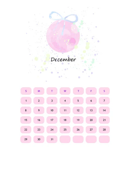 Calendario Acuarela Para Enero — Archivo Imágenes Vectoriales