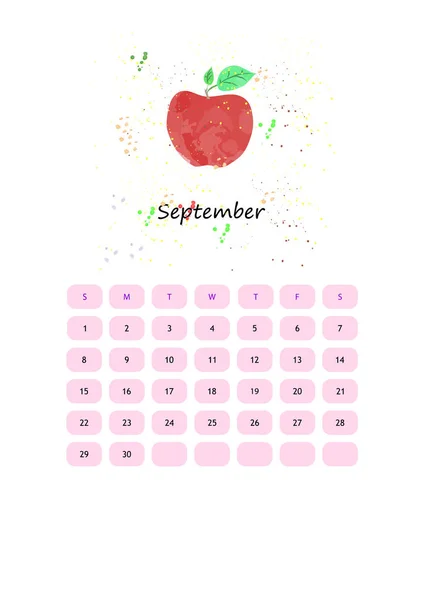 Aquarell Kalender Für September — Stockvektor