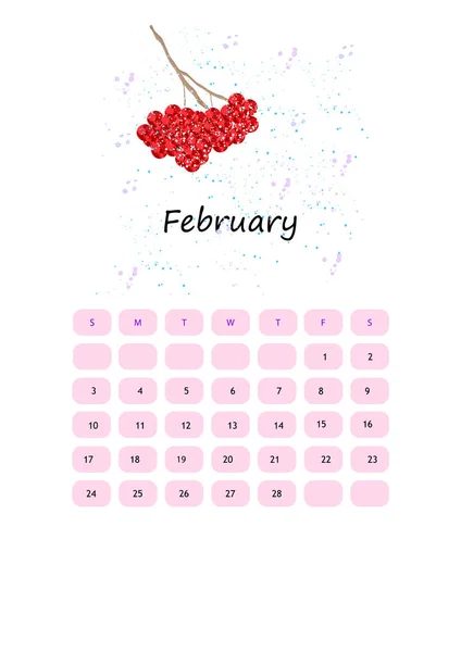 Calendrier Pour Ferbruary Est Peint Aquarelle — Image vectorielle