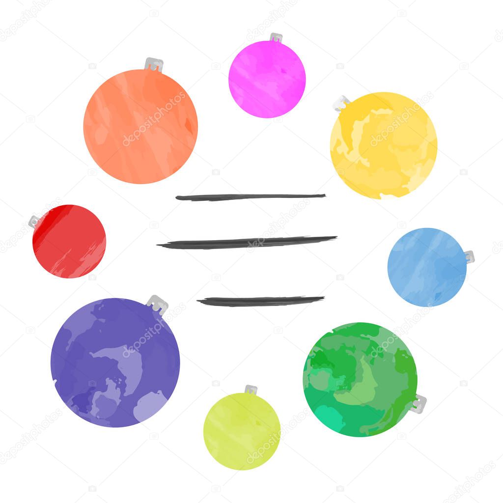 postcard of a watercolor Christmas tree balls