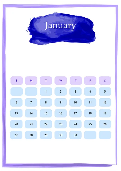 Aquarell Kalender Für Januar — Stockvektor