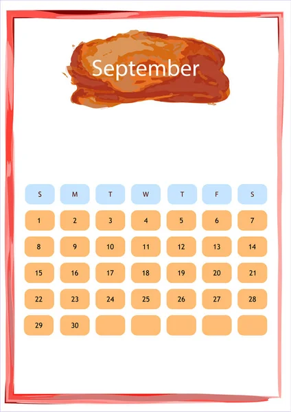 Aquarell Kalender Vom September — Stockvektor