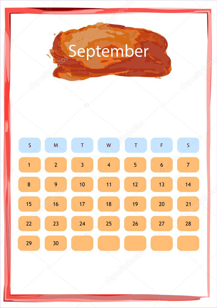 watercolor calendar of september