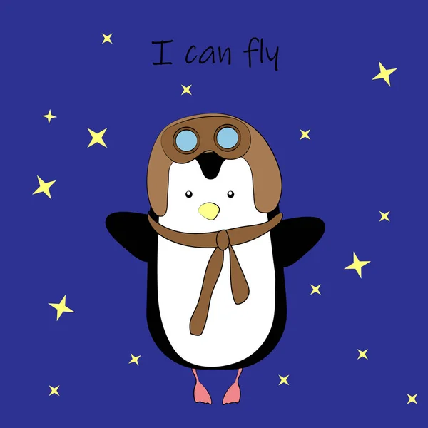 Malý Tučňák Domnívá Může Létat — Stockový vektor