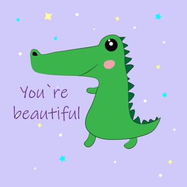 Senin güzel olduğunu söylüyor şirin bir timsah ile bir kartpostal