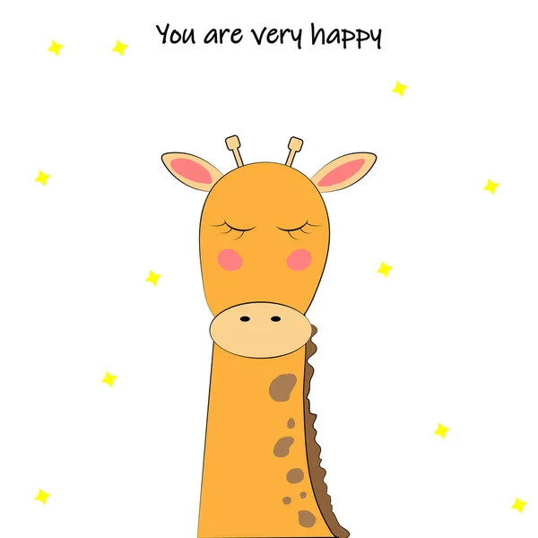 Greeting Card Happy Giraffe Inscription — Stock Vector