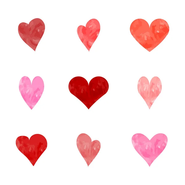 Set Nine Watercolor Hearts — Stock Vector