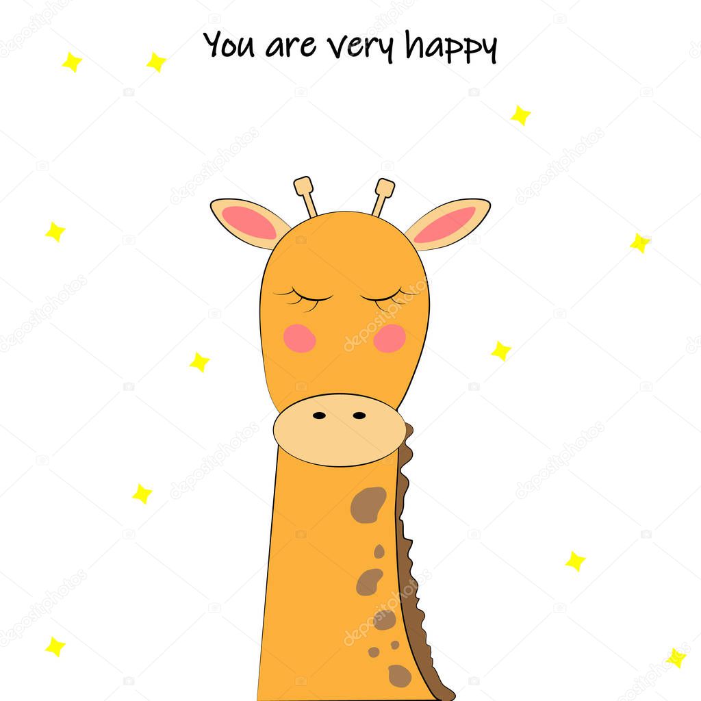 greeting card with happy giraffe and inscription