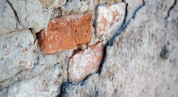 Detalhe Tijolo Parede Gesso Quebrado — Fotografia de Stock