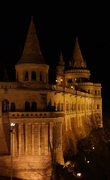 Рибацького Бастіону Будапешті Угорщина Освітлені Вночі — стокове фото