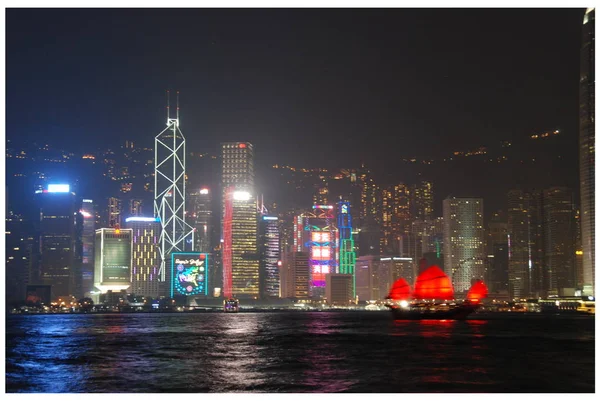 Panorama Des Hongkong Stadtzentrums Bei Nacht Voller Wolkenkratzer Von Der — Stockfoto