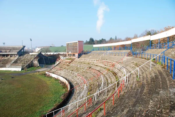 Tribune Vuote Dello Stadio Calcio Abbandonato Decomposizione Brno Urbex — Foto Stock