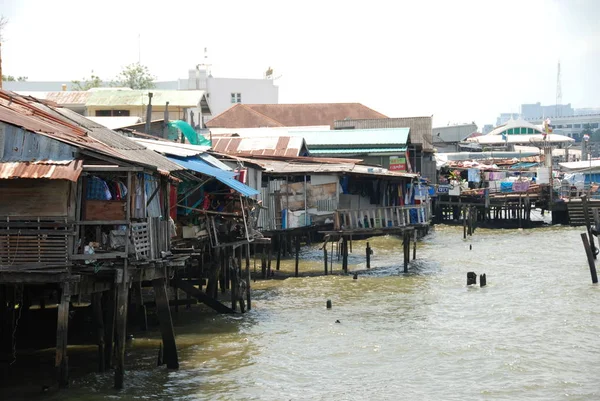 Старая Рыбацкая Деревня Бедных Кварталах Городе Бангкок Таиланд — стоковое фото