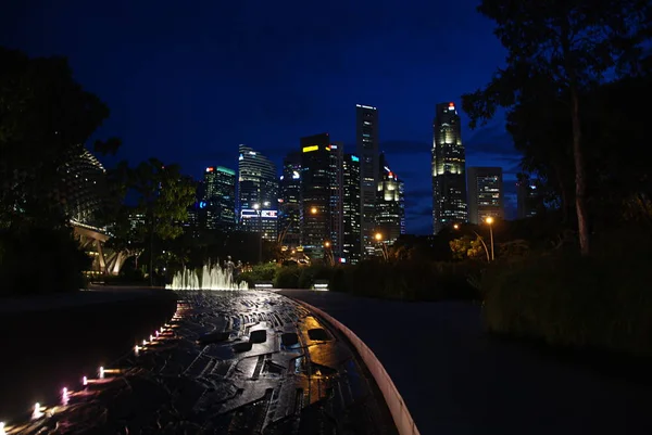 Moderne Architectuur Rond Marina Bay Singapore City Center Verlicht Nachts — Stockfoto