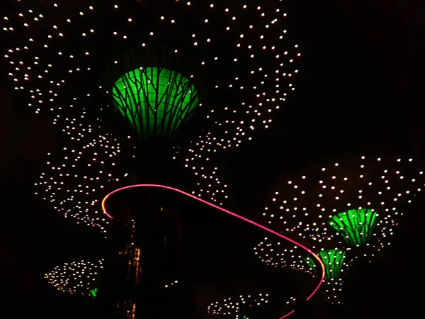 Garden Rhapsody Light Show Supetree Grove Jardins Perto Baía Singapura — Fotografia de Stock