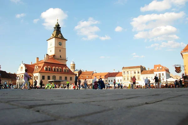 Arquitectura Plaza Piata Sfatului Con Ayuntamiento Centro Brasov Rumania —  Fotos de Stock