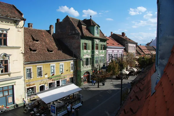 Calle Histórica Colorida Centro Sibiu Rumania —  Fotos de Stock
