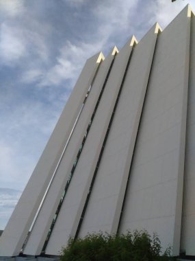 Tromso, Norveç'teki Ishavskatedralena modern katedralinin ayrıntıları ve yakından görünümü