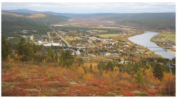 Scenérie Města Karasjok Řeka Tana Podzimní Povaha Finnmark Norsku — Stock fotografie