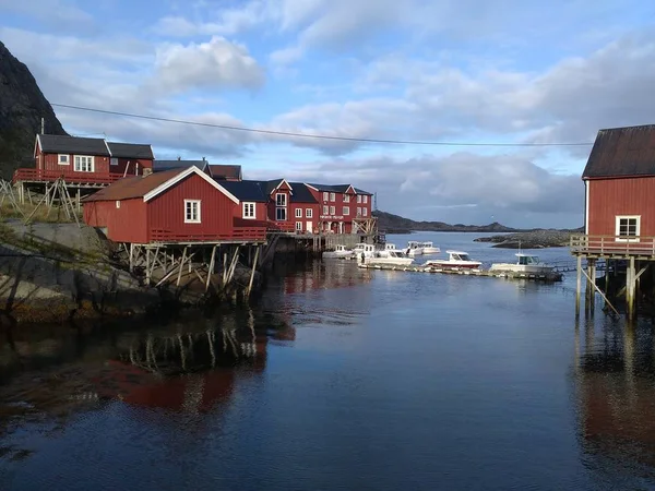 Arquitectura Tradicional Cabañas Pesca Madera Llamada Rorbu Aldea Lofoten Archipiélago — Foto de Stock