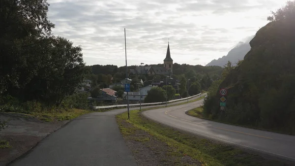 Věž Katedrály Vagan Lofoten Pohled Kabelvag Město Souostroví Lofoten Norsko — Stock fotografie