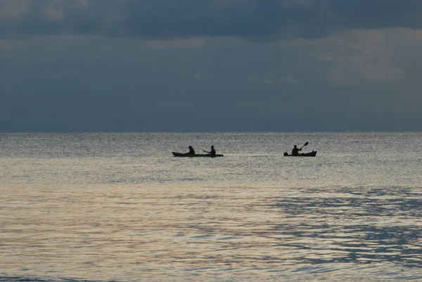 Kayaks Open Sea Sunset — Stock Photo, Image