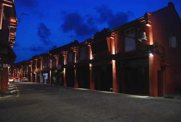 Malaca Centro Cidade Unesco Com Edifícios Vermelhos Iluminados Noite Malásia — Fotografia de Stock