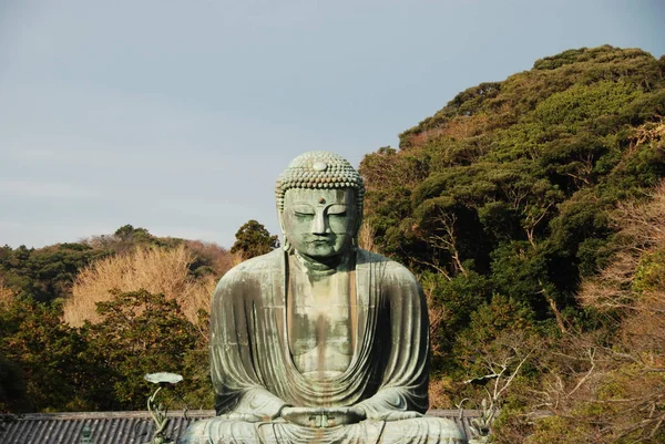 Большой Будда Дайбуцу Храме Котоку Один Крупнейших Бронзовых Будд Японии — стоковое фото