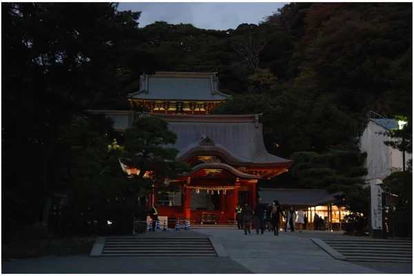 Tsurugaoka Hachiman Shinto Szentély Kamakura City Center Japán Megvilágított Éjjel — Stock Fotó