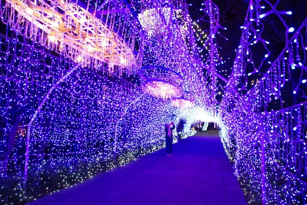 Inne Tunneln Med Blå Lökar Winter Illuminations Ljus Festival Enoshima — Stockfoto