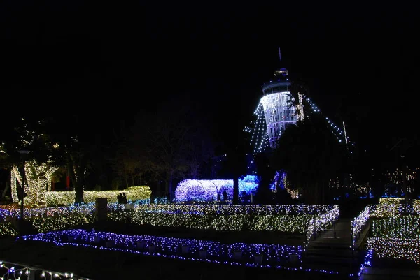 Den Enoshima Sea Candle Tower Dekorerad Vintern Illuminations Ljus Festival — Stockfoto